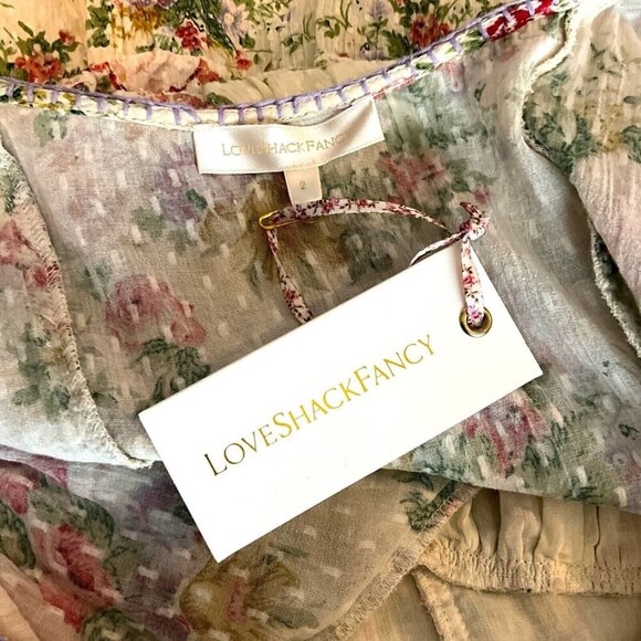 NWT LoveShackFancy Exley Dress Shining Gemstone Size 2 Floral Short Sleeve - Picture 16 of 16